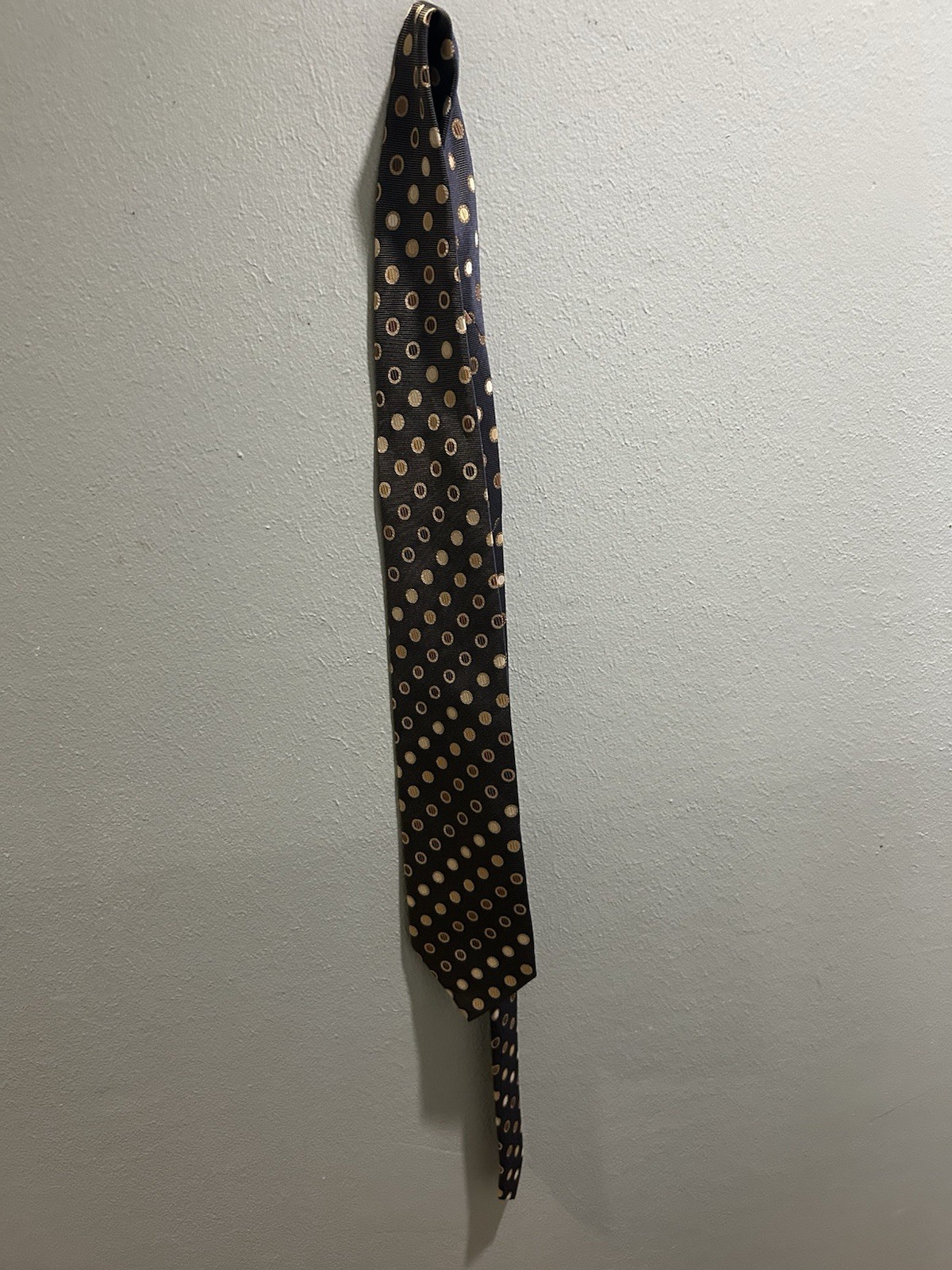 Bergamo New York Men’s Polka Dot Tie Necktie, Black Gold, Woven, Handmade