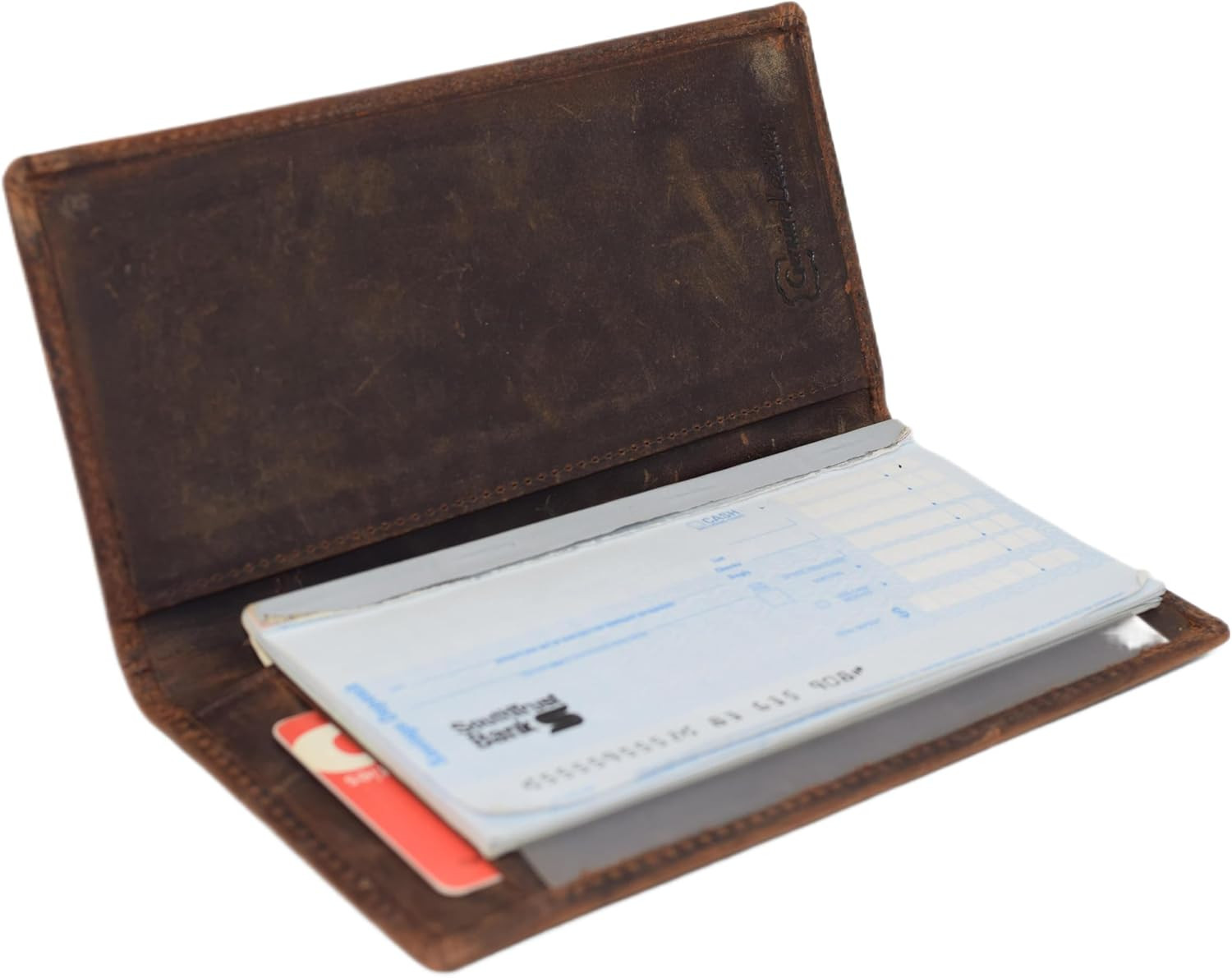 Leather Checkbook Cover Wallet Holder RFID Blocking USA Flag Brown