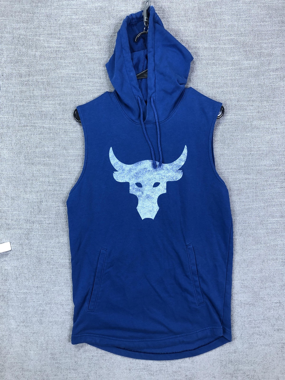 Under Armour Hoodie Mens S Blue Project Rock Bull Logo Sleeveless Pullover