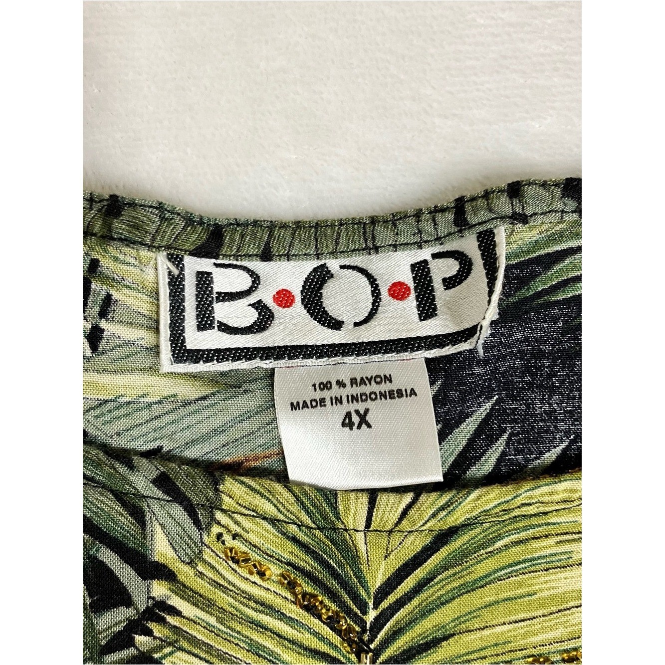 B.O.P Women’s Jungle Leopard Print Caftan Poncho Top 4X Beaded Rayon Boho