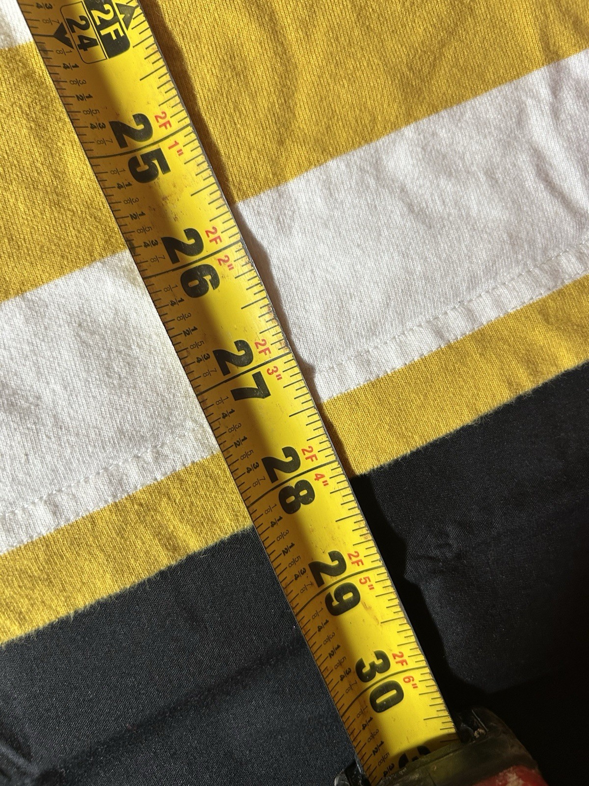 Stussy Yellow White Striped Pocket Logo Cotton Knit T-Shirt Men’s XL