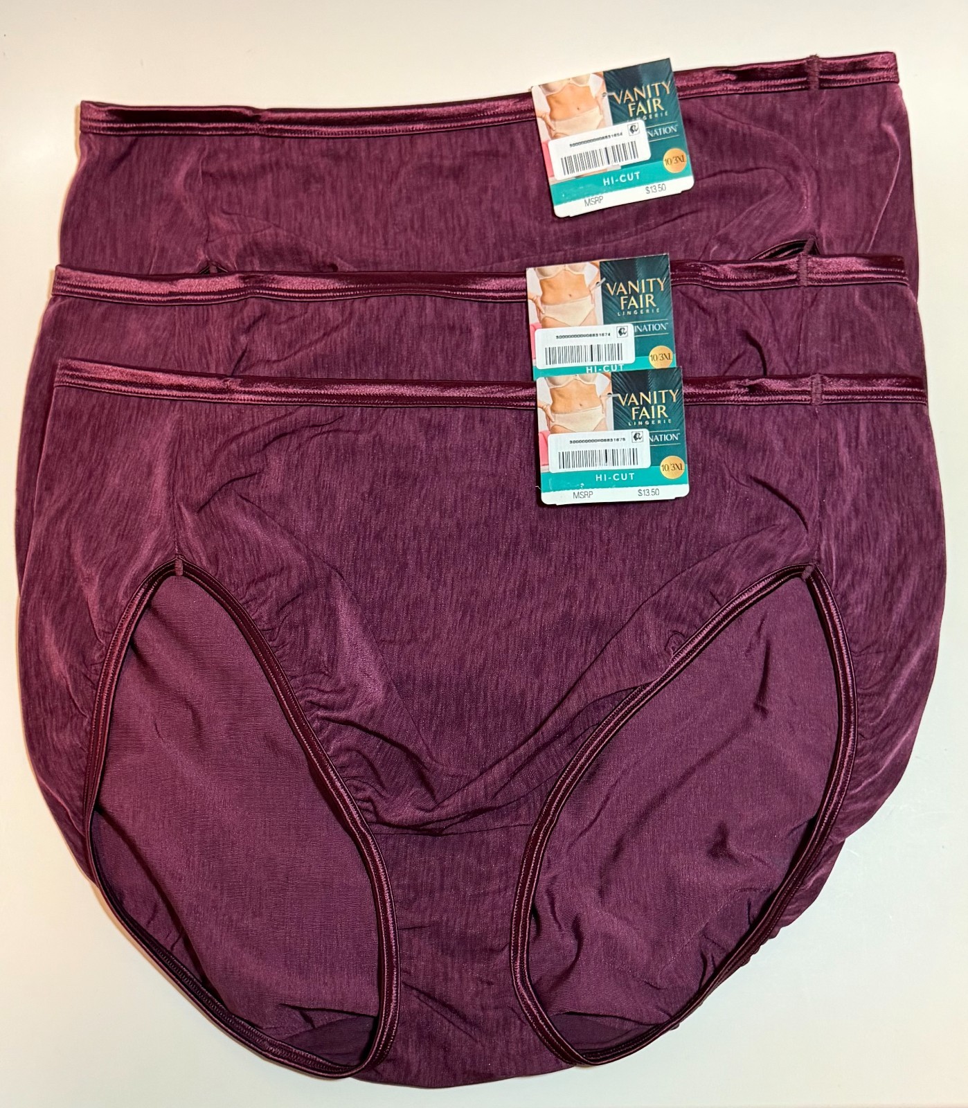 NWT 3 Vanity Fair Illuminations Hi Cut Panties 13108 Sophisticated Plum 10/3XL