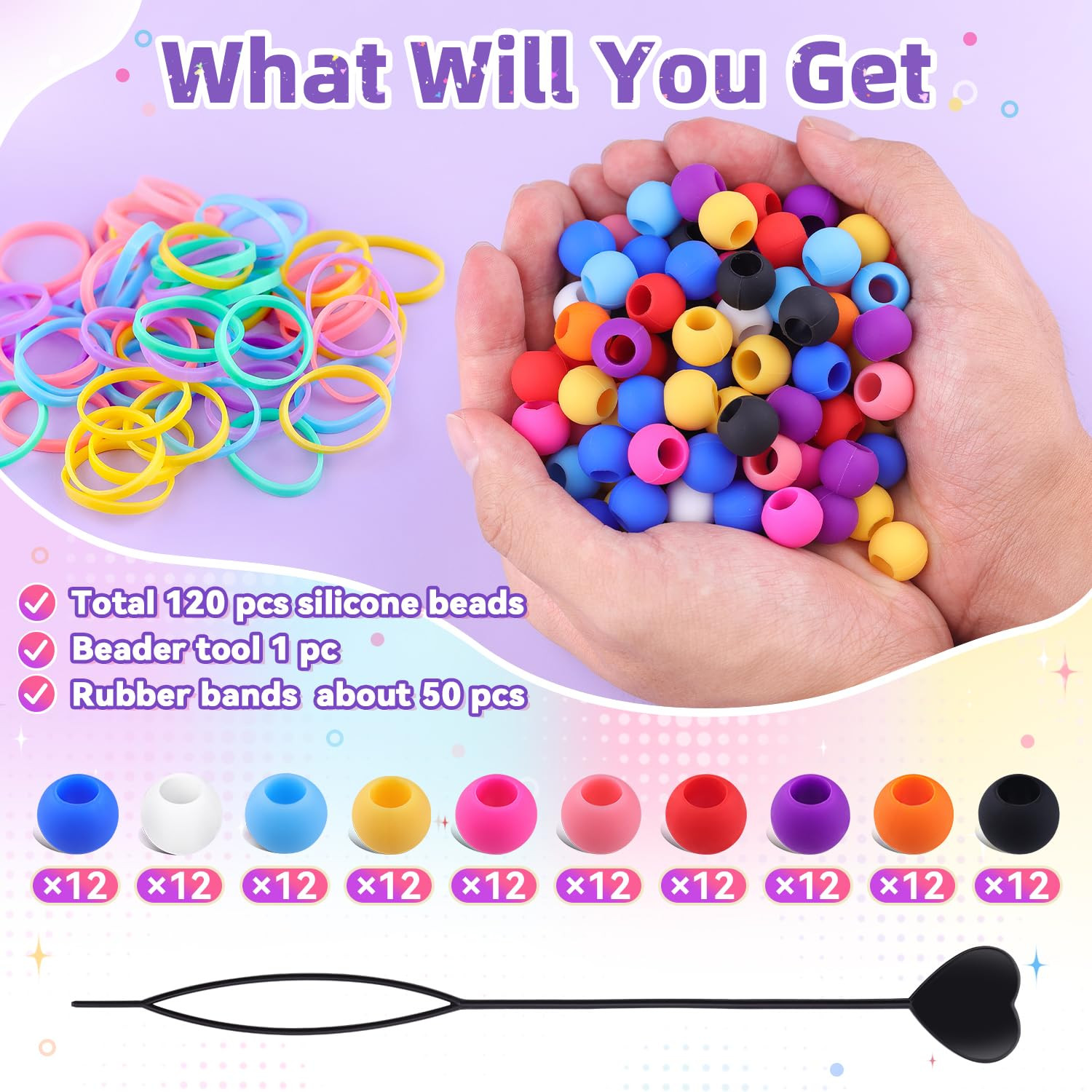 120Pcs 14Mm Large Silicone Beads for Hair Braids, Soft Jellyish Hair Beads with