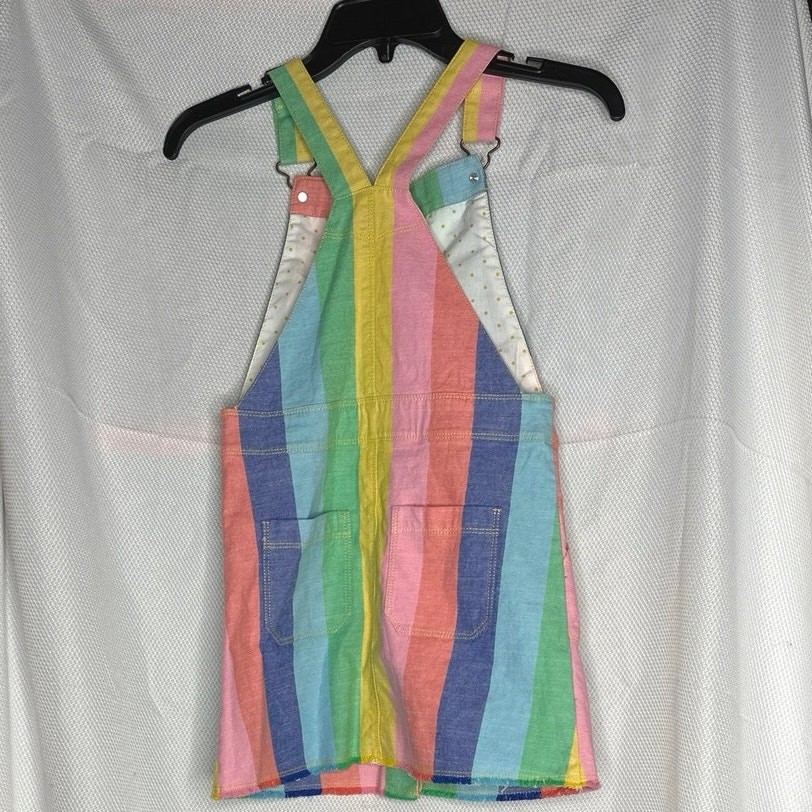 Boden Rainbow Denim Little Girls Overall Dress NWT Button Front Pockets Summer