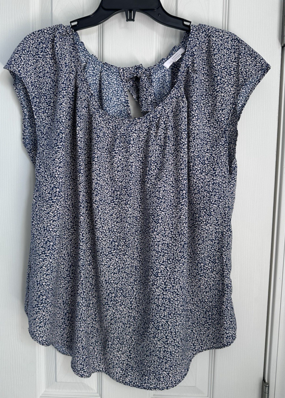 LC Lauren Conrad Blouse Womens XL Pink Blue Floral Cap Sleeve Tie Back Top