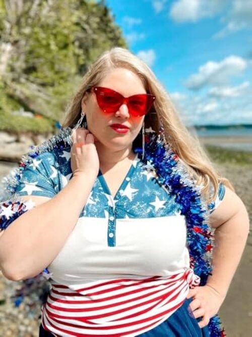 Womens Plus Size Tops 4Th of July T-Shirt 5X-Large Star – Red Striped Usa