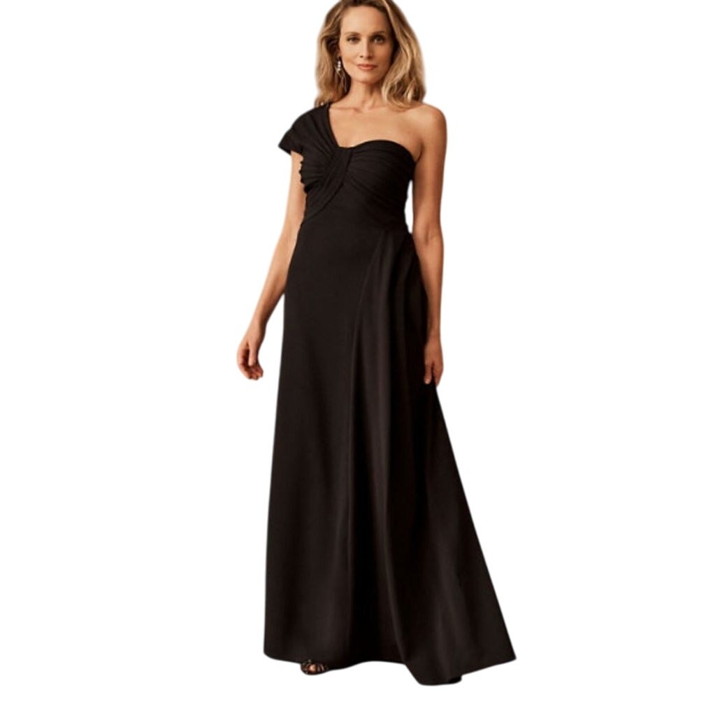 Tadashi Shoji Women’s S NWT Black Ayelet One Shoulder Formal Maxi Dress Gown