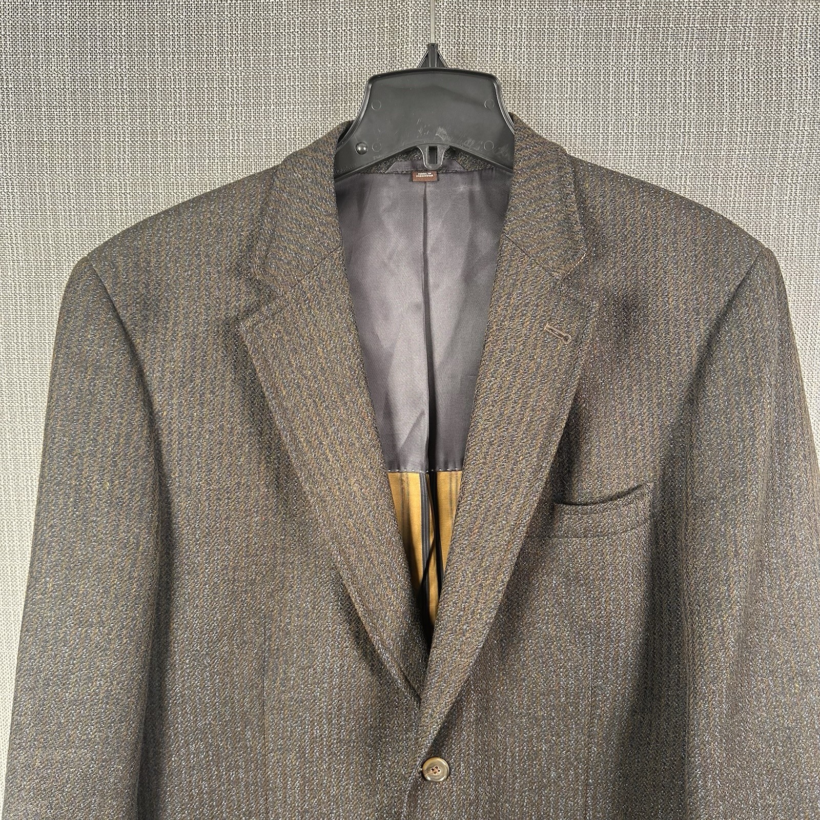 Kroon Sport Coat Mens 42L Brown Striped Tweed Wool Cashmere 2 Button Suit Jacket