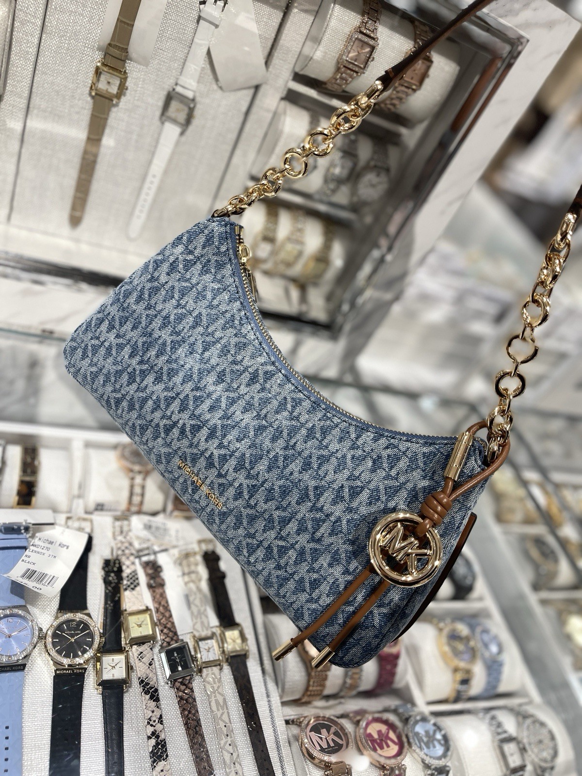 MICHAEL KORS Nolita Medium Chain Pochette denim NWT