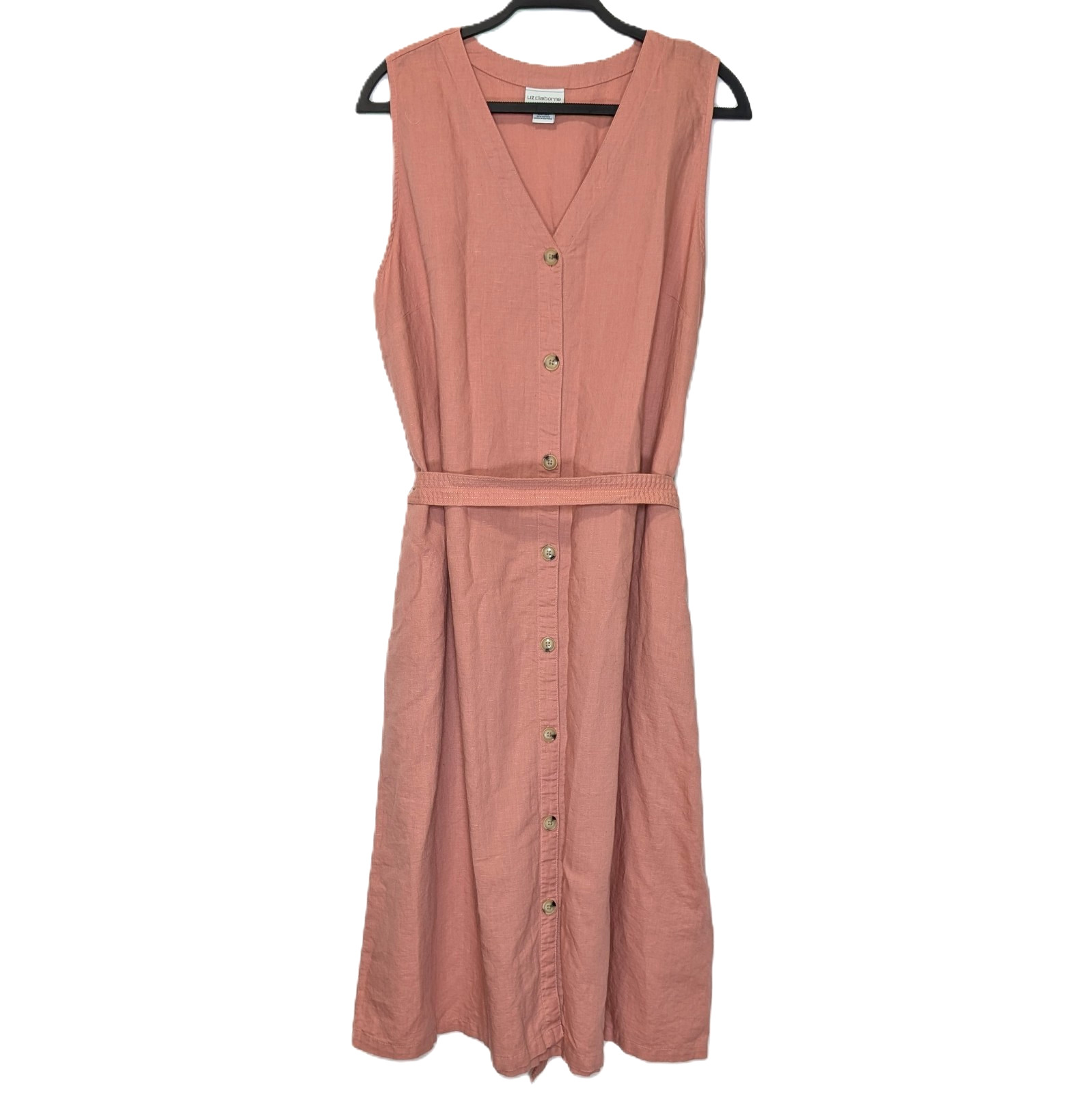 Liz Claiborne Shirt Dress XXL Salmon Pink Linen Cotton Cottagecore Boho Summer