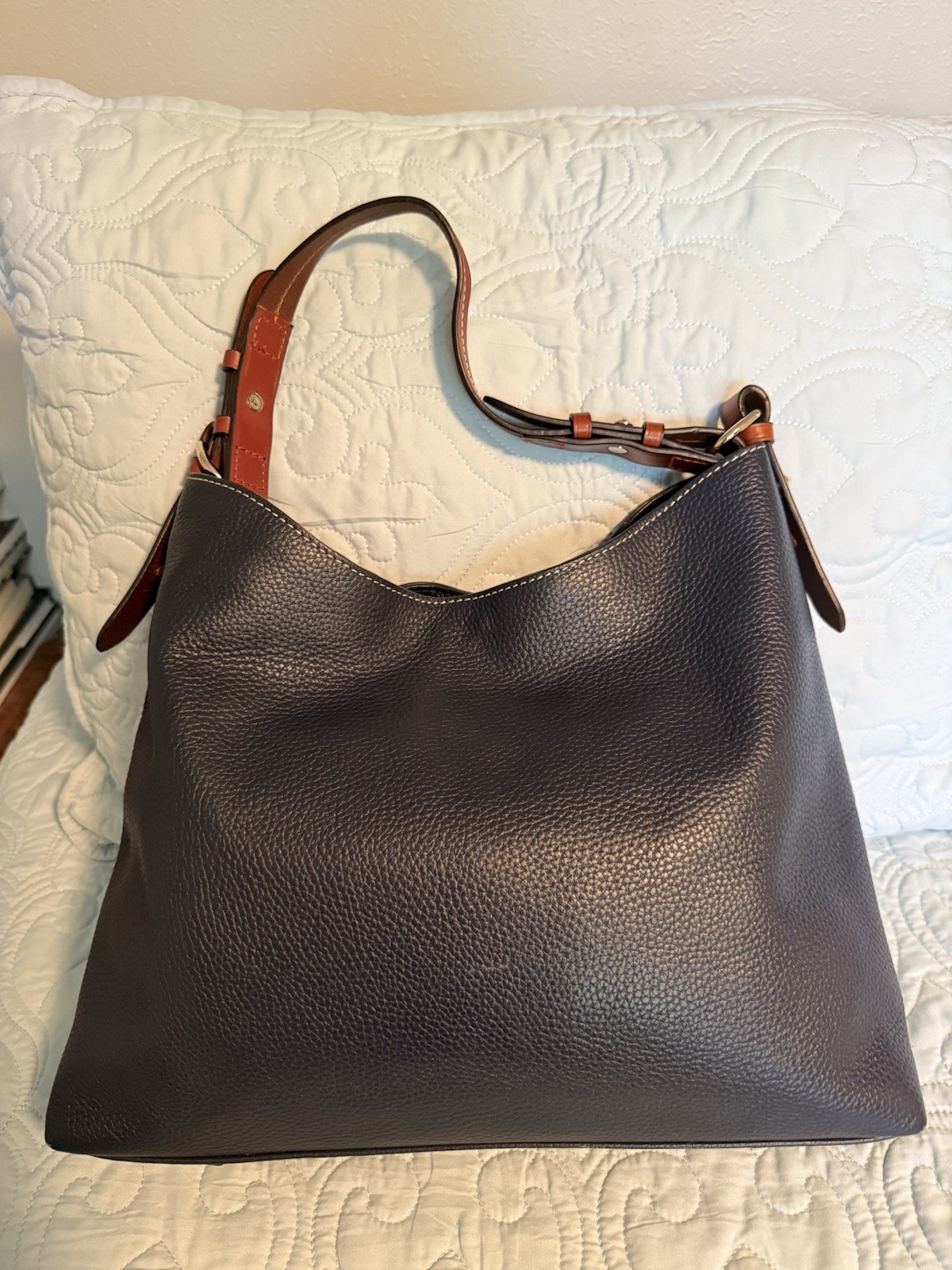 Dooney & Bourke Navy Pebbled Leather Cooper Hobo Shoulder Bag