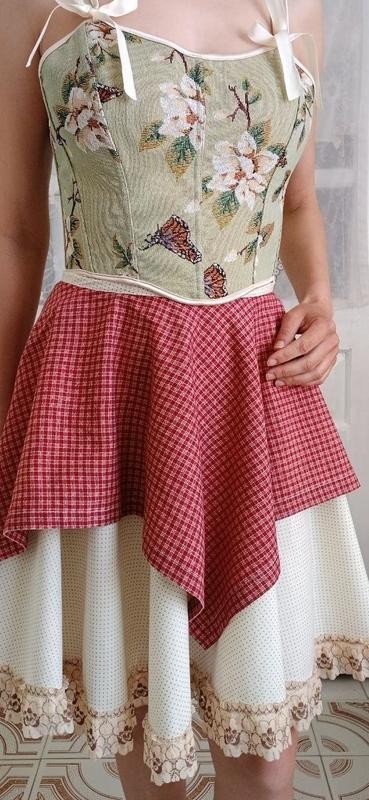 Romantic Red Gingham Asymmetric Skirt | Handmade | Cottagecore