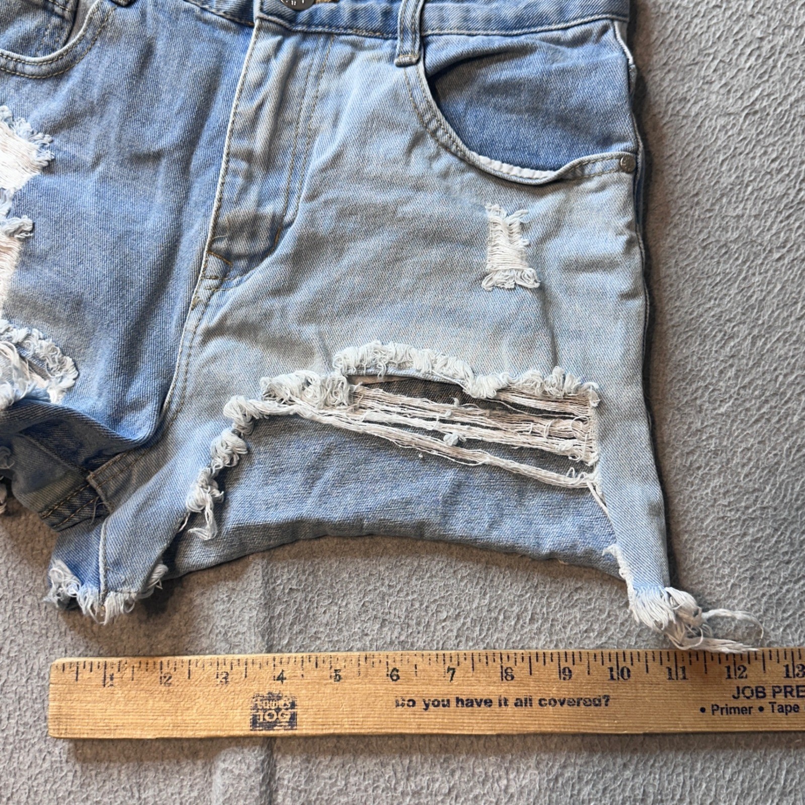 Blue Savvy Denim Shorts Womens 3/26 Blue Two Tone Distressed High Rise Cut Offs