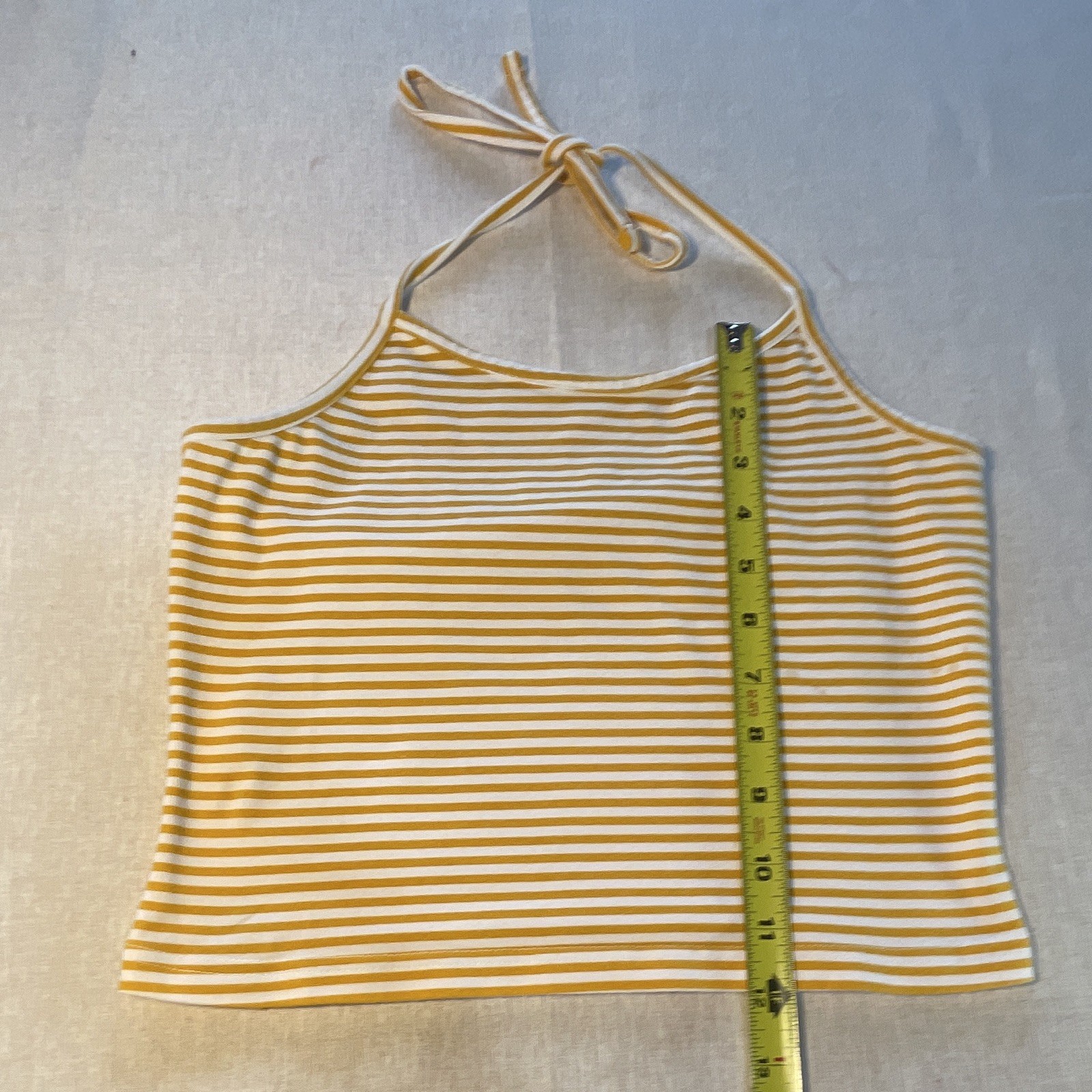 Arizona Jean Co Yellow/White Striped Halter Cropped Tank Top, M Cotton Stretch