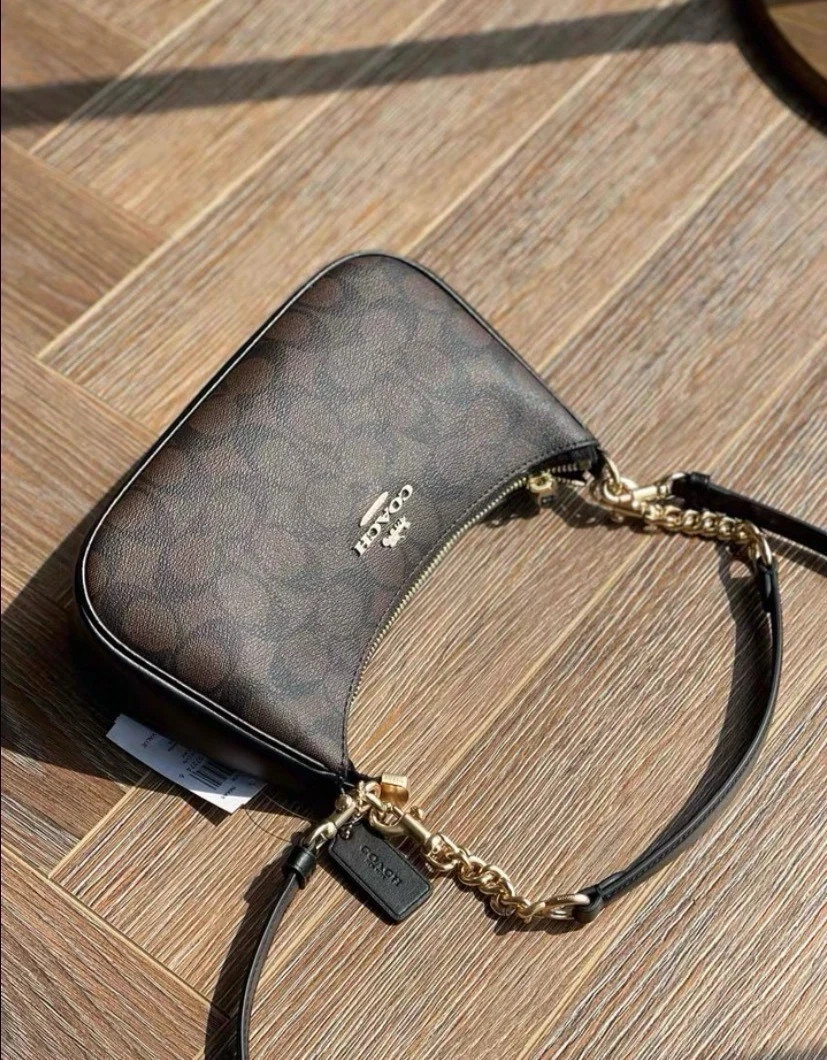 New COACH CA548 Women’s Teri Shoulder Bag In Signature Canvas Gold/Brown Black