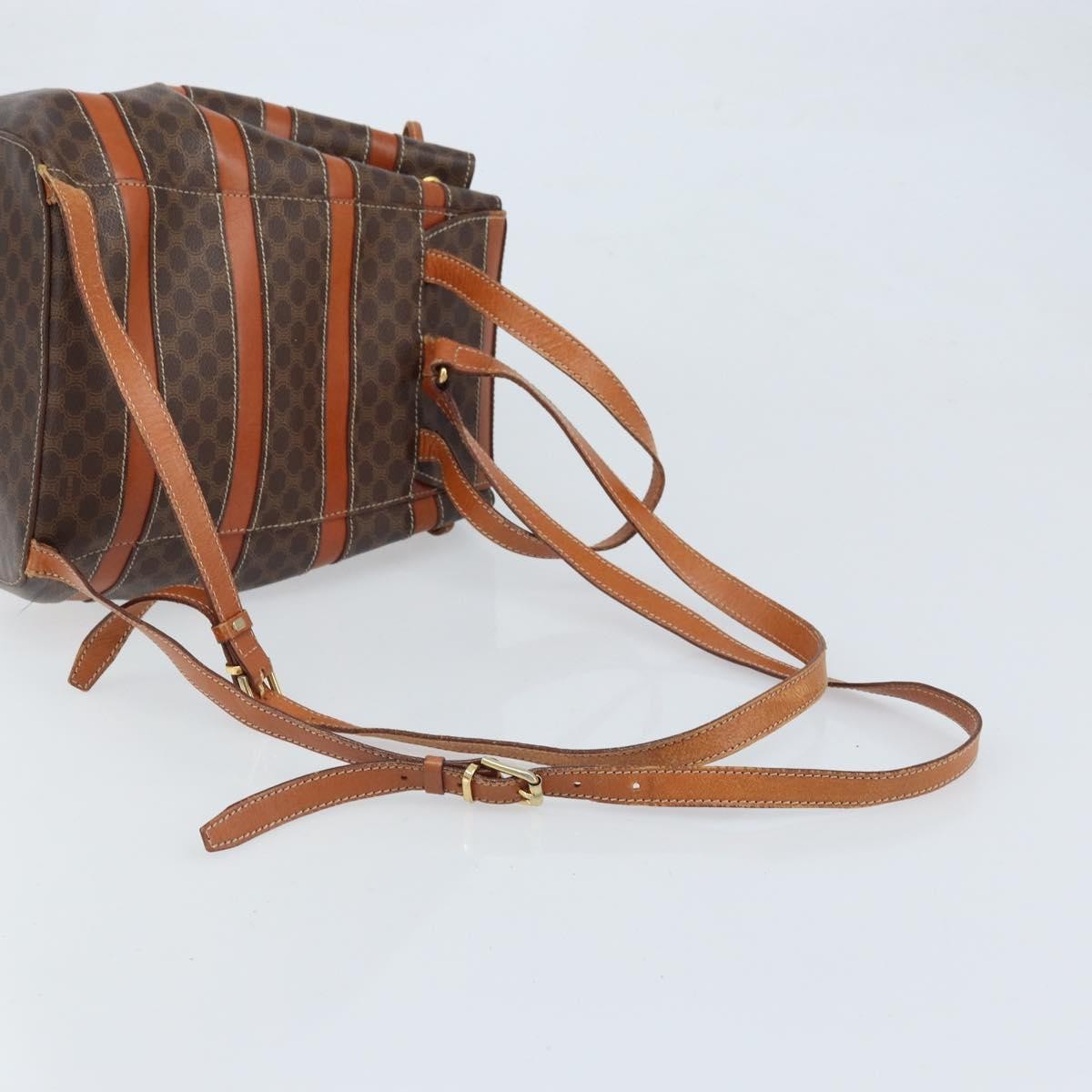 CELINE Macadam Canvas Backpack PVC Leather Brown Gold Auth bs33733