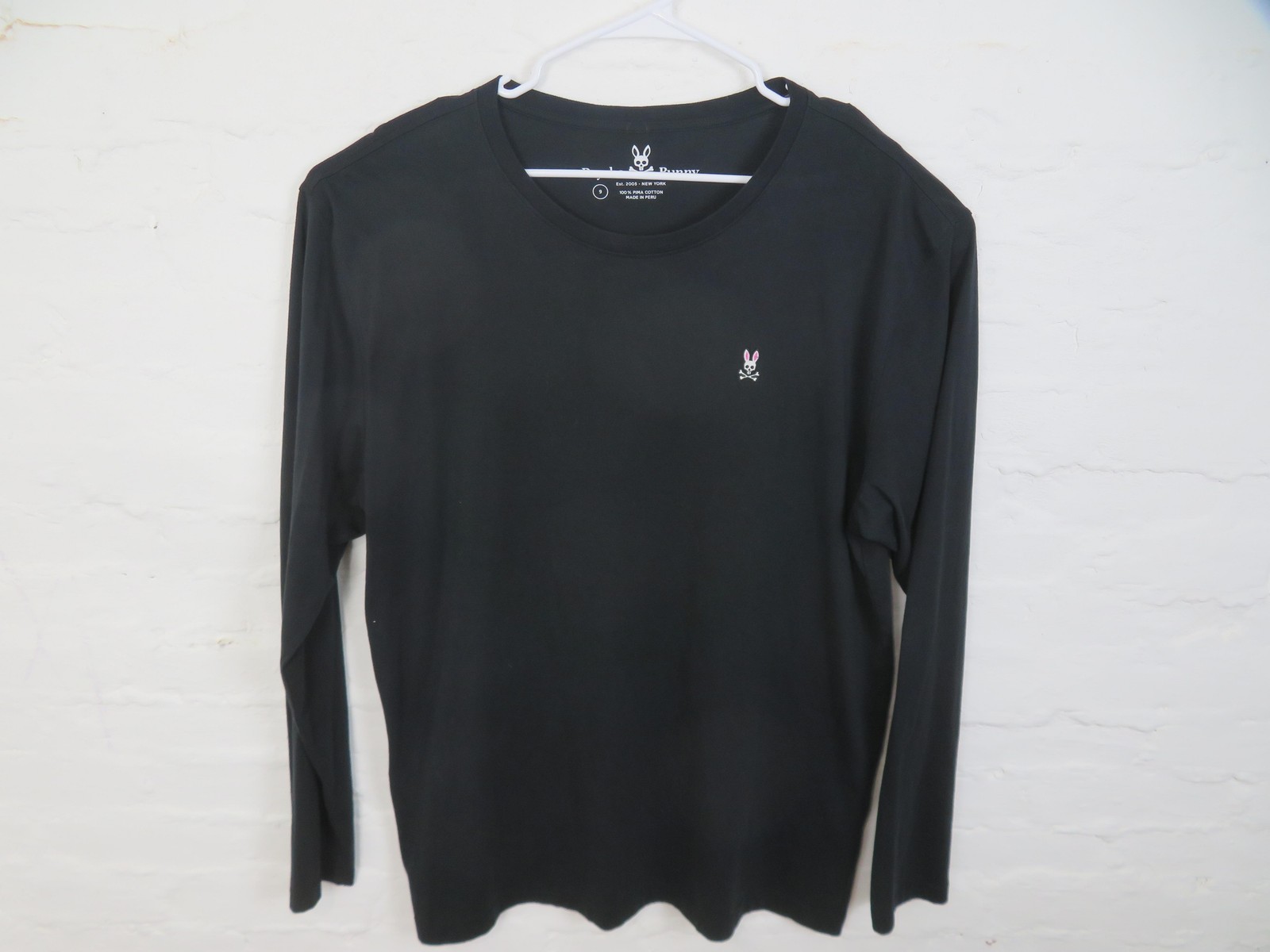 Psycho Bunny Shirt Mens 2XL 9 Black Long Sleeve Pima Cotton Logo Skull Casual