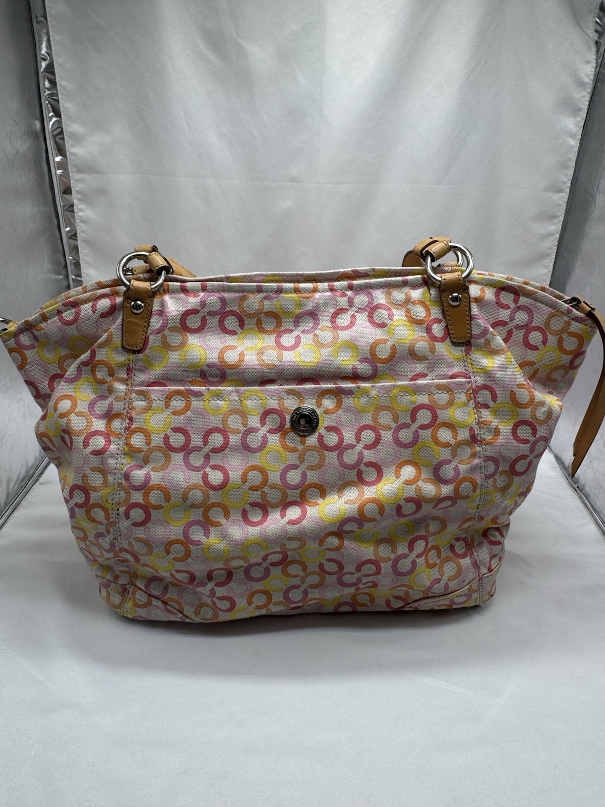 COACH Leah Signature Muti-color Shopper Tote Bag Laptop Commuter Office Shoulder