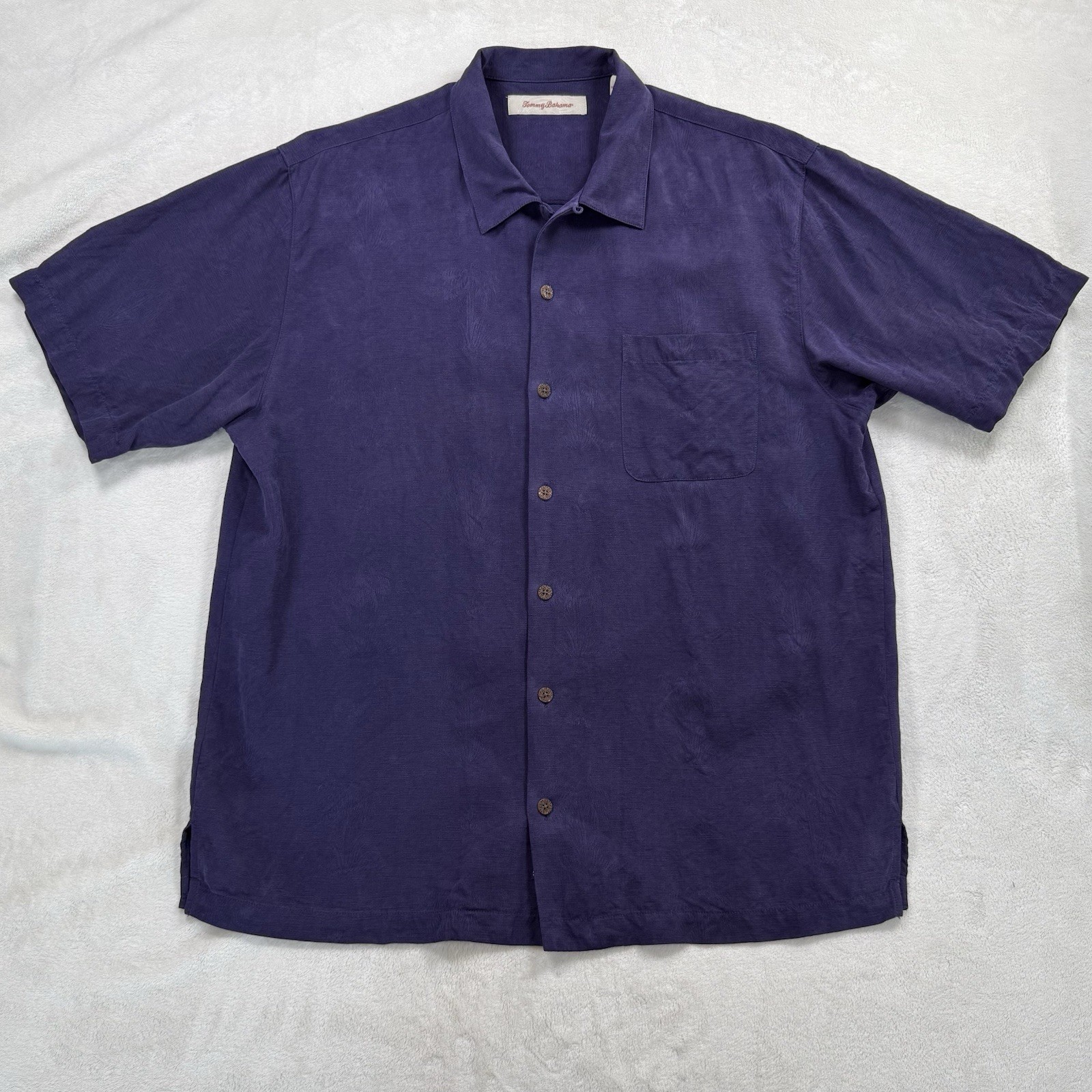 Tommy Bahama Purple 100% Silk Camp Shirt Men’s Large Short Sleeve Jacquard