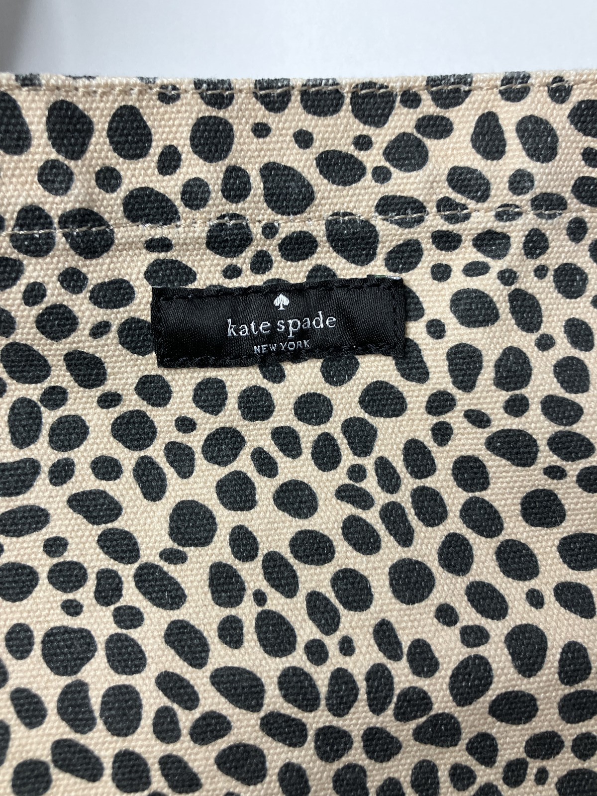 Kate Spade New York Leopard Print Cotton Canvas Tote Bag Beige Black Open Top