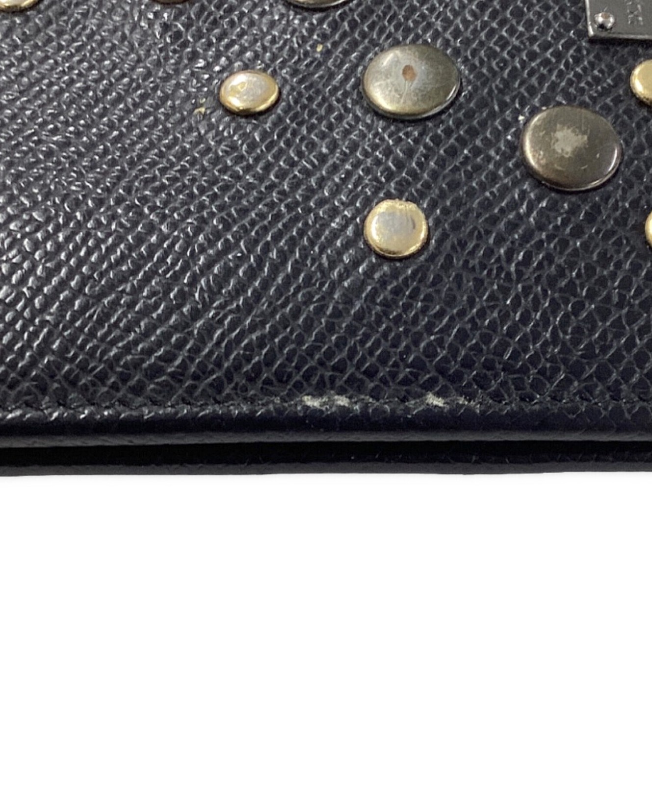 DOLCE&GABBANA Studded Metal Plate Leather Wallet Black Men Auth