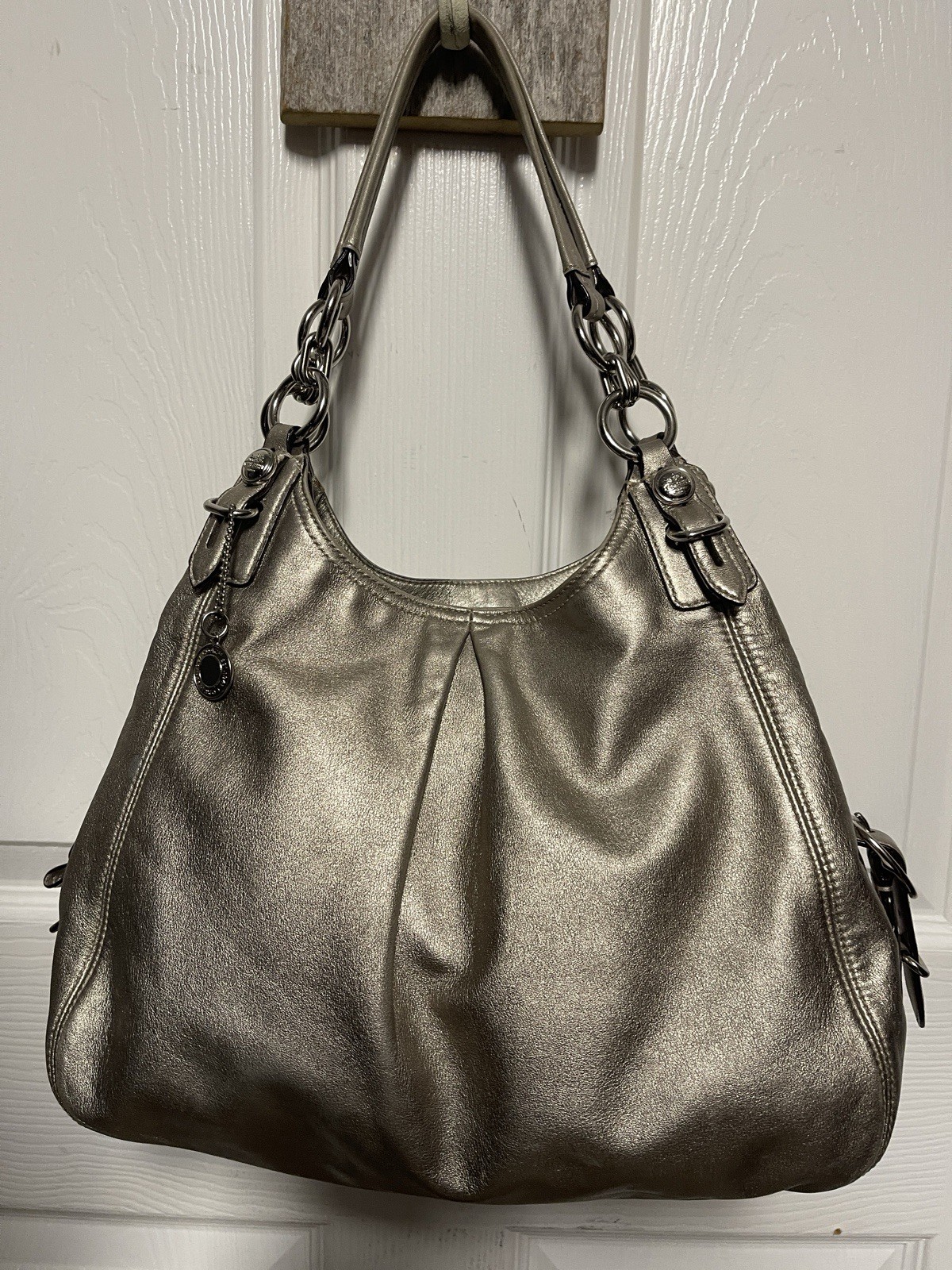 Coach Madison Maggie Champagne Gold Metallic Leather Shoulder Bag 15742