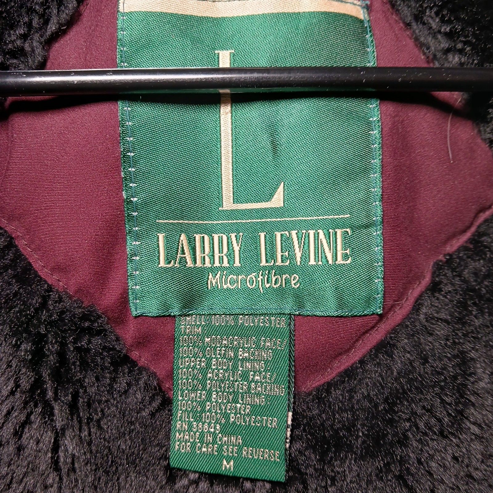 Vintage Larry Levine Womens Microfibre Coat Medium Burgundy Faux Fur Trim