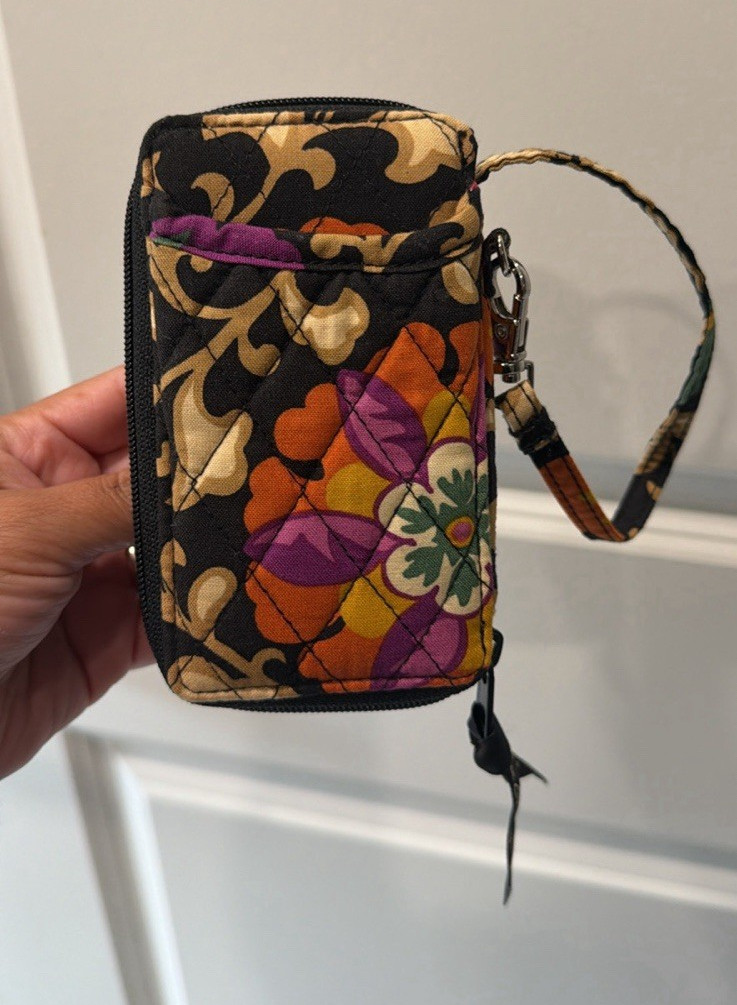 Vera Bradley Floral Zip Wristlet Wallet w/ Wrist Strap, Credit Card, Folding