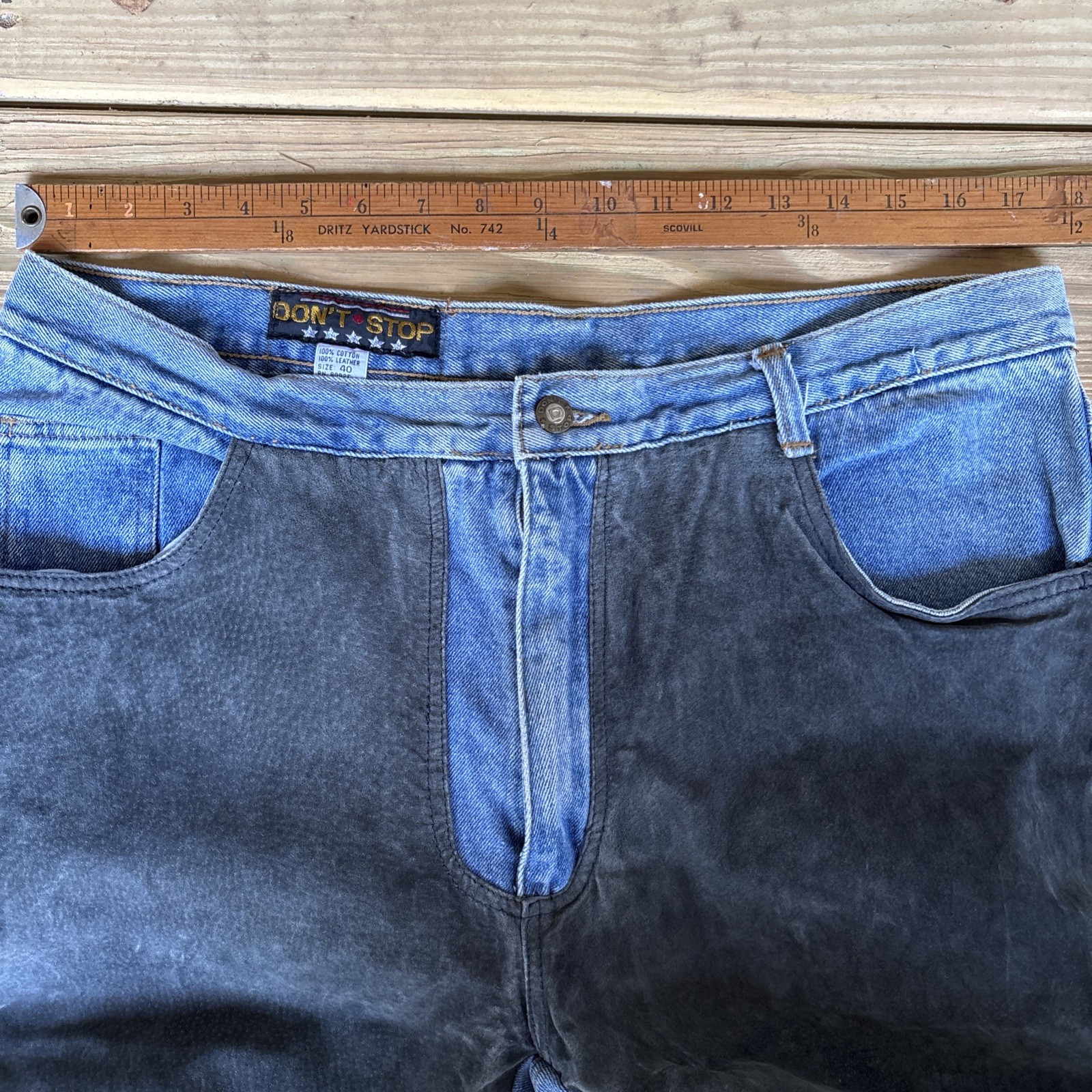 Vintage 80s black leather chaps denim jeans men’s