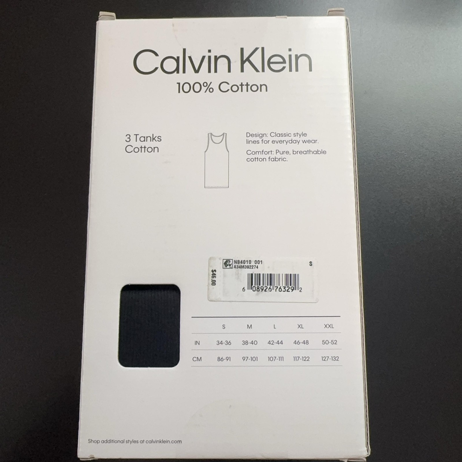 Calvin Klein 100% Cotton Tank Undershirt Mens Small Black Classic Fit 3 Pack