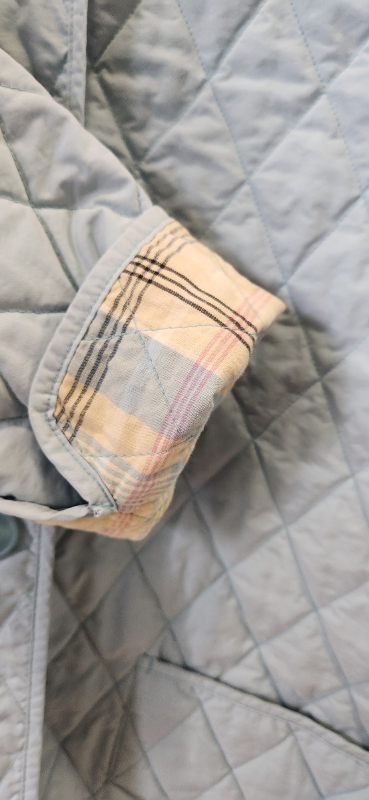 LL Bean Quilted Jacket Women’s Small Baby Blue Plaid Lined Barn Coat Diamond