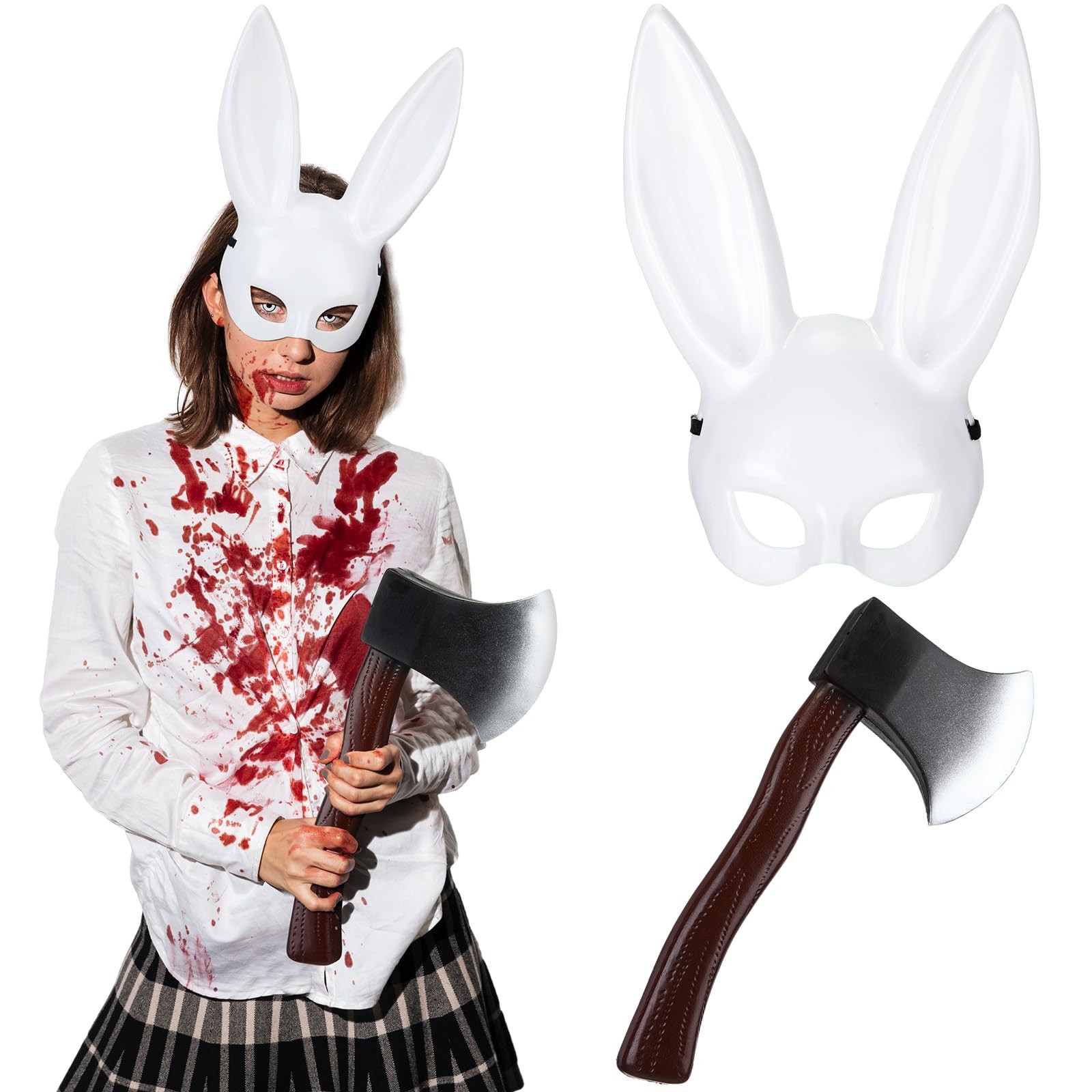 Breathffy Halloween Bunny Mask & Foam Axe Costume Accessories 14.57×10.63in