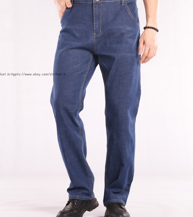 Men Plus Size Vintage Jeans Casual Straight Leg Denim Pants stretch Long Trouser