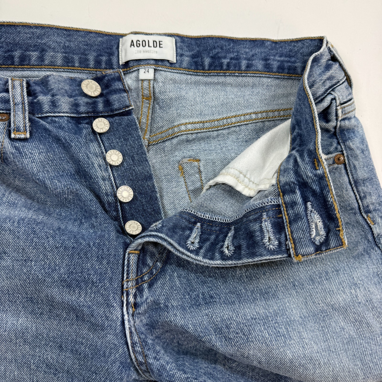 Agolde Shorts Women 24 Blue Parker Denim Distressed Cuffed Button Fly A9027-1141