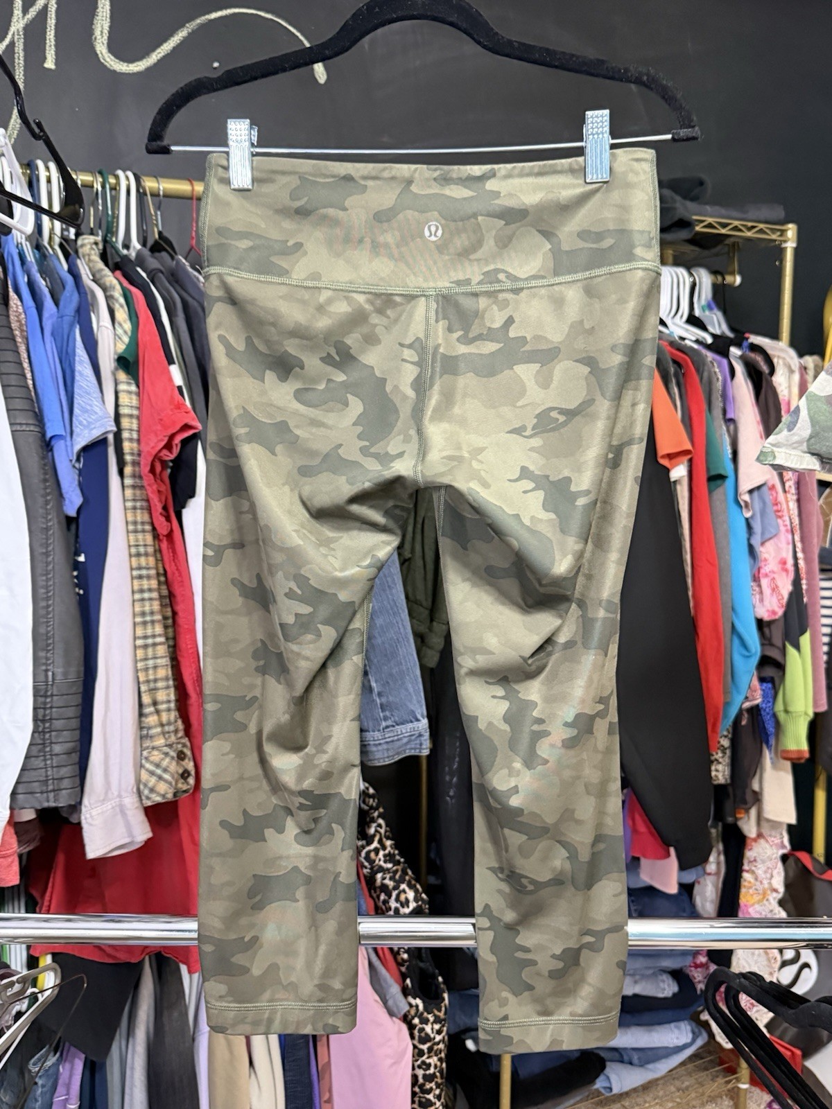 lululemon Wunder Under Cropped Leggings Green Camo Logo Regular Size 6