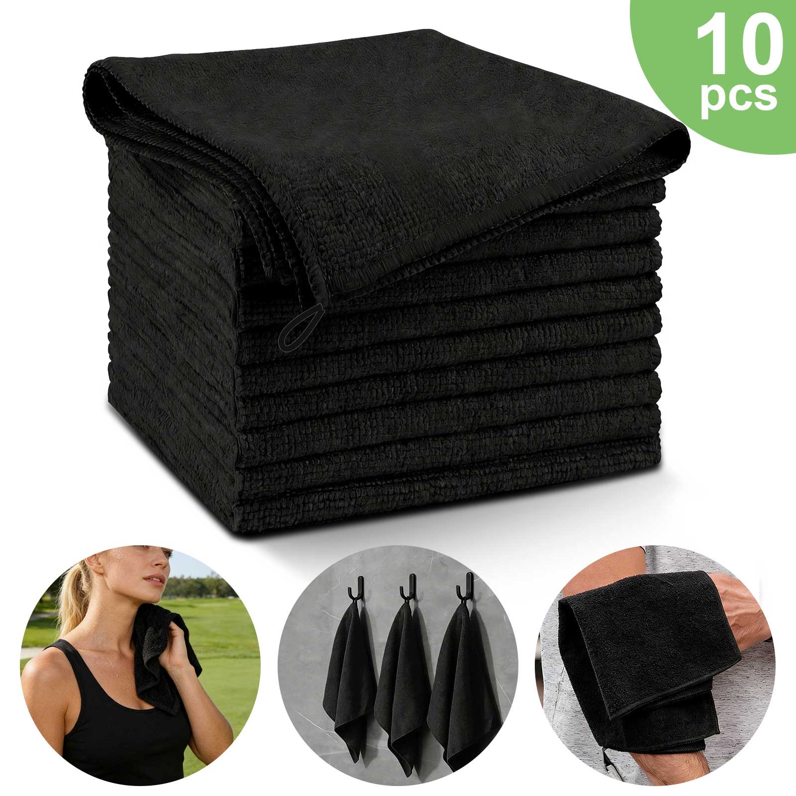 10 PCS Microfiber Sweat Towels Black Absorbent Gym Handkerchiefs for Men & Women