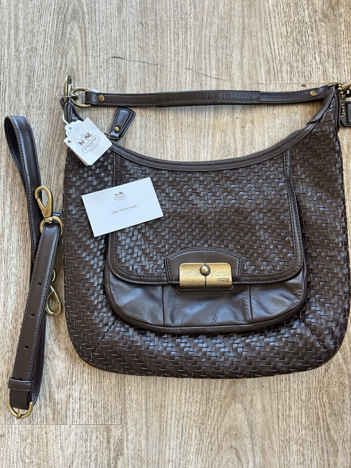 Coach Kristin Woven Leather Hobo Bag Brown Cacao NWT Style 19314 Crossbody Purse