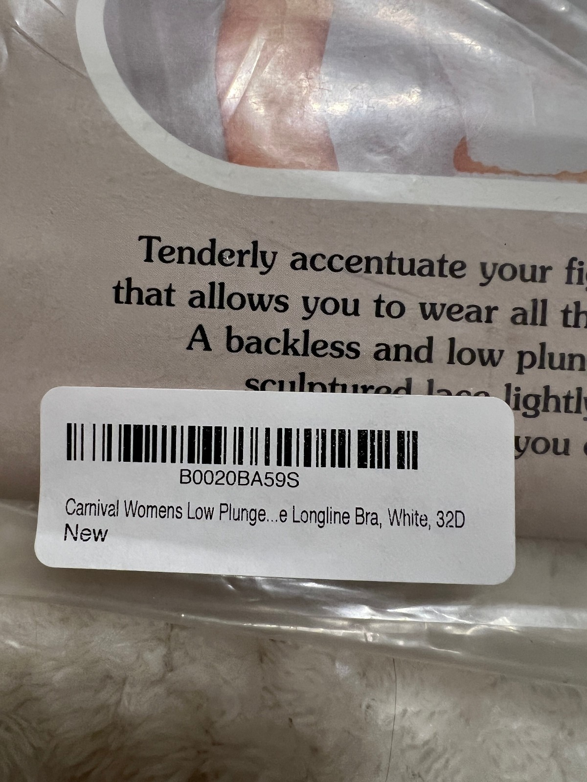 VTG Carnival 213 Lace Low Plunge Longline Bra – 32D – white – NWT!