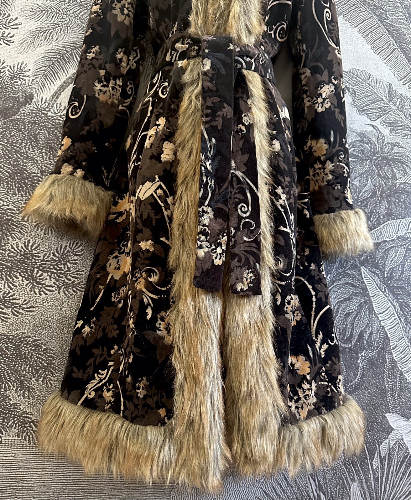 Stunning Rare Vintage Afghan Coat Floral Corduroy Fur 70s Boho Hippy Jacket Sz M