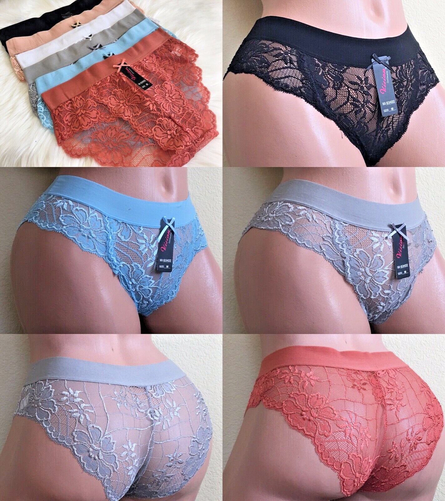 Lace Bikini Cheeky Lowrise Hi-Cut Women’s Panties Undies 6-48 PACK WHOLESALE LOT