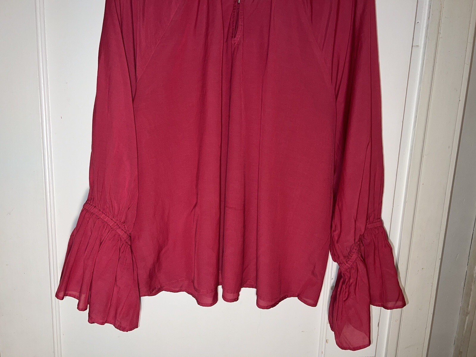 Mille Resort & Travel Pink Blouse Ruffle Balloon Sleeve Pink Size M. d403