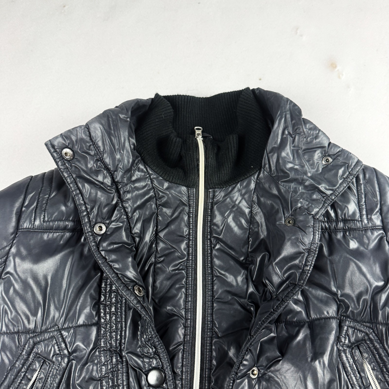 Womens Vintage Black Cropped Puffer Jacket Quilted Bubble Coat Y2K Streetwear