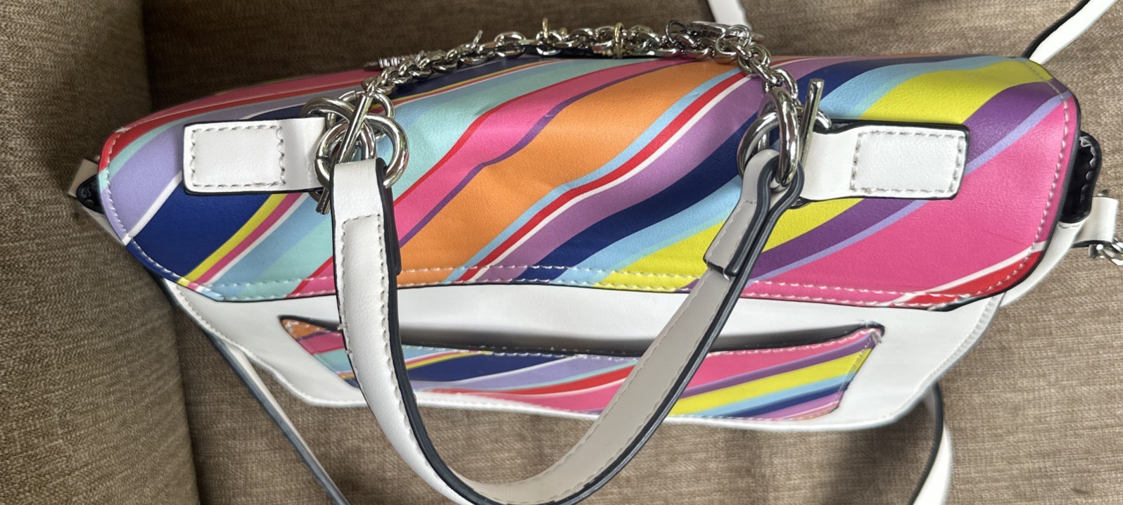 Betsey Johnson XO Jules Rainbow Stripe Top Handle Satchel Crossbody Bag Purse