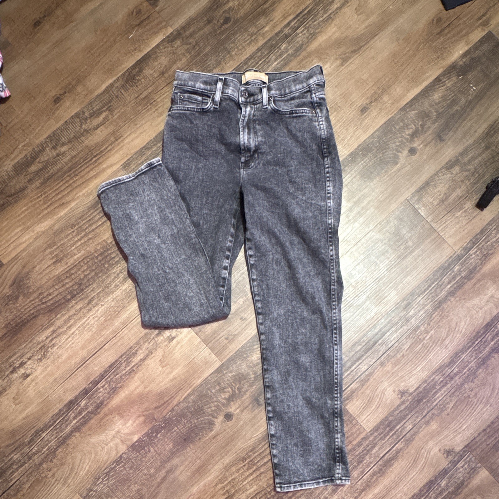 7 For All Mankind High Waist Cropped Straight Jeans Women Size 27 Gray Acid Wash