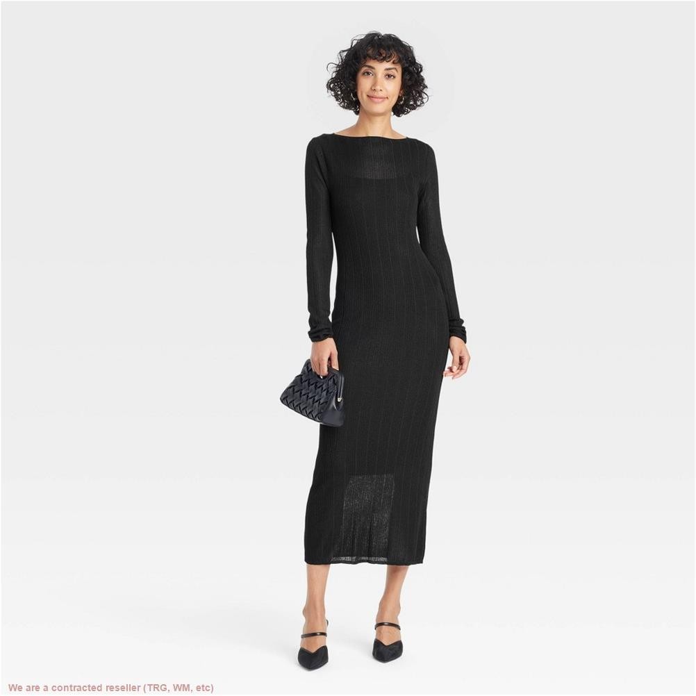 Women’s Long Sleeve Sheer Maxi Sweater Dress – A New Day Black L *SEE DEAL!!!*