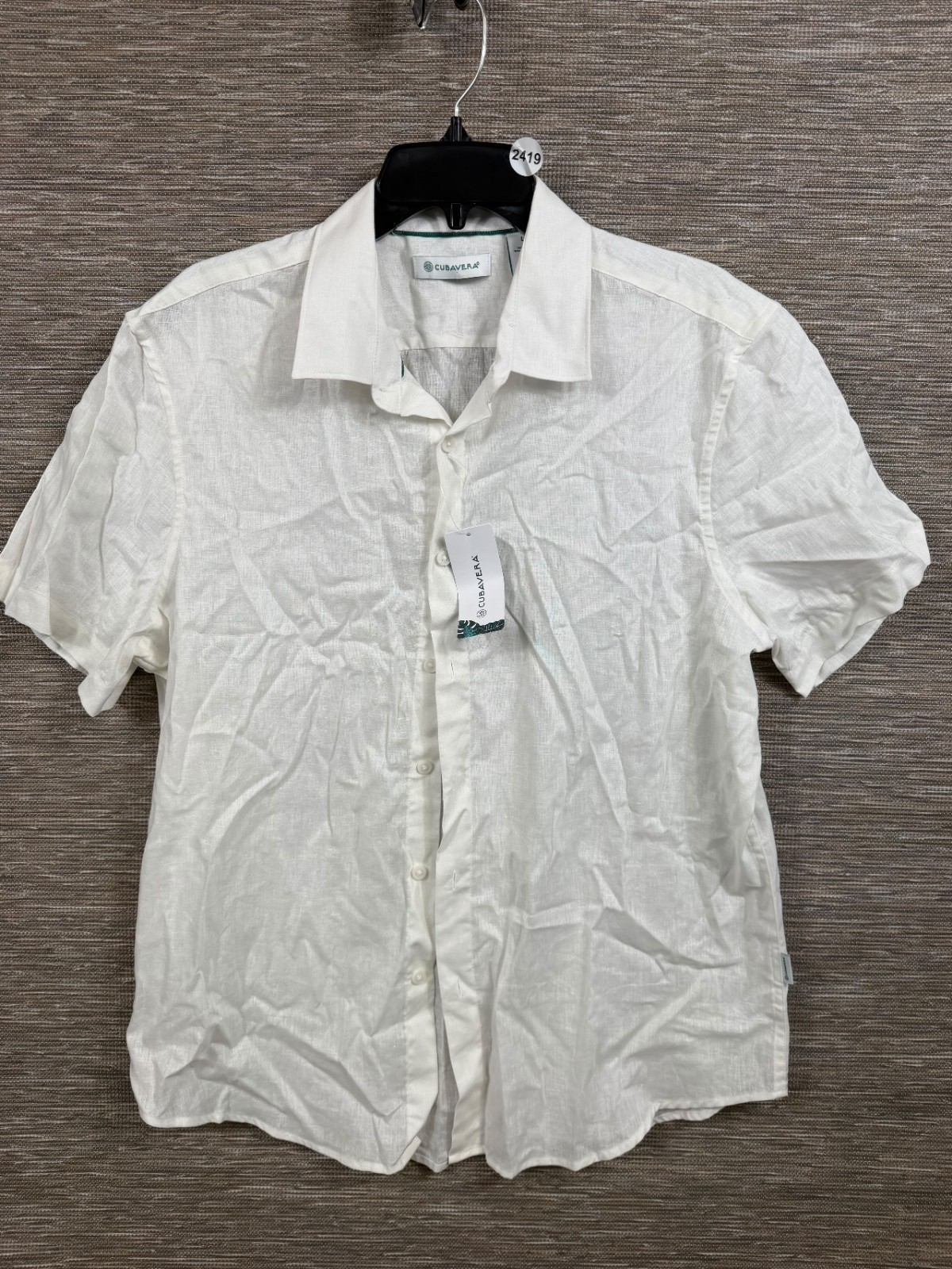 Cubavera Linen Blend Button Front Shirt Mens Size L Brilliant White NEW