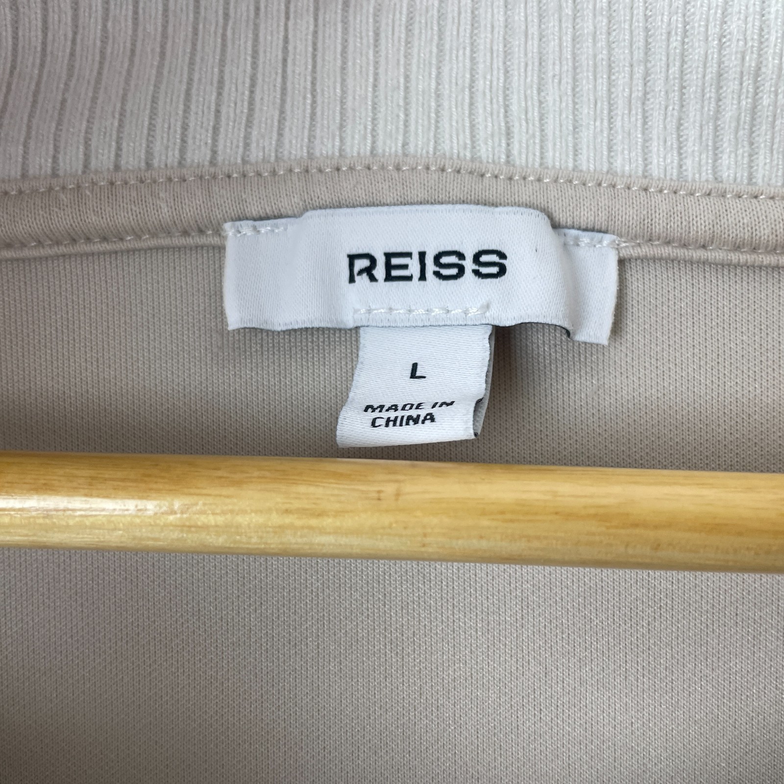 REISS Laney Premium Interlock Half Zip Sweatshirt Stone Neutral Size L Large