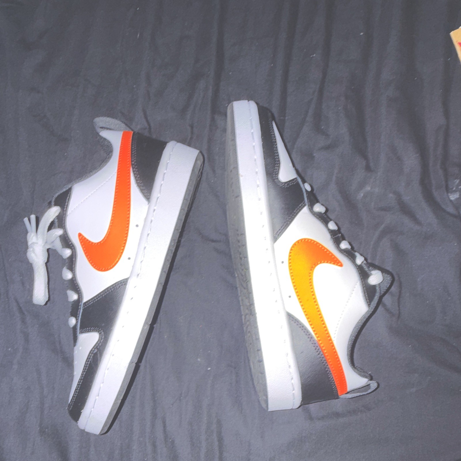 Nike Court Borough 2 GS Low Top Lace-Up Sneakers 7Y White/Black/Orange
