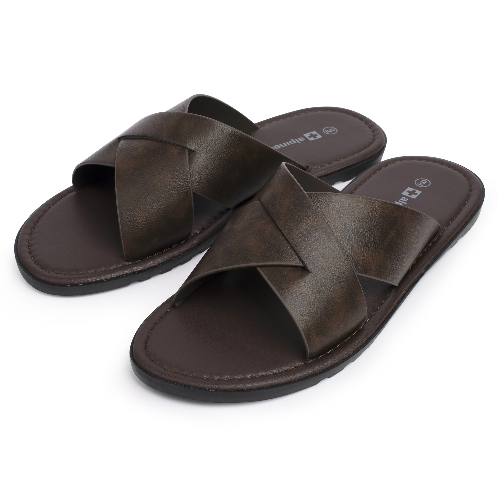 Alpine Swiss Hugo Mens Vegan Leather Slide Sandals Dressy Comfy Indoor Outdoor
