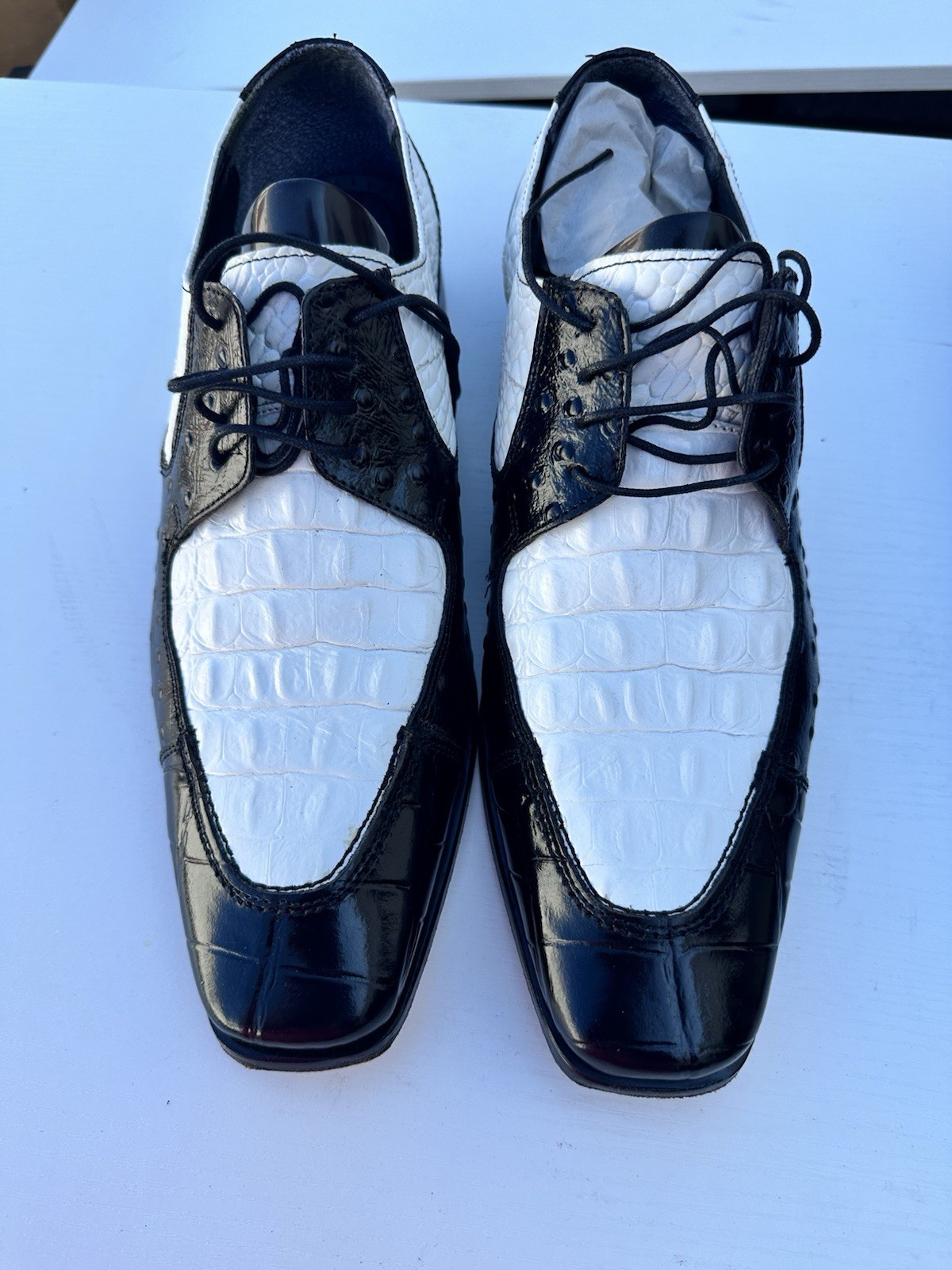 Stacy Adams Tyson Black/White Croc Print Square Toe Lace-Up Dress Shoes 10M